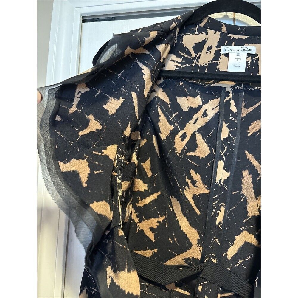$2150 Oscar de la Renta Taupe and Black Silk Ruffle Dress Sz 6 brown black - Picture 14 of 16